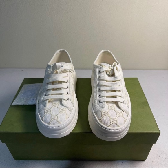 Gucci Shoes - Gucci Cream Monogram Sneakers